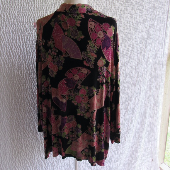 Colorful Travel Friendly Jacket Cardigan Top Pink Purple Asian Print 3X Womens - Picture 10 of 10